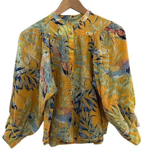 Anthropologie Maeve Balloon Sleeve Tropical Bird Button Down Shirt Size XS - Picture 2 of 10